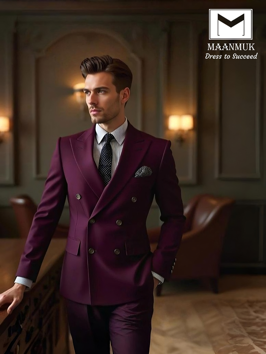 Burgandy Double Breasted Suit for Men