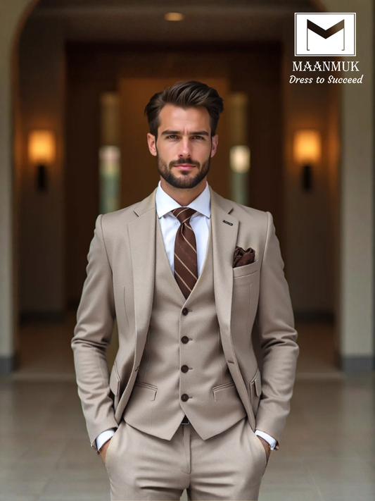 Biege 3 piece suit for Men