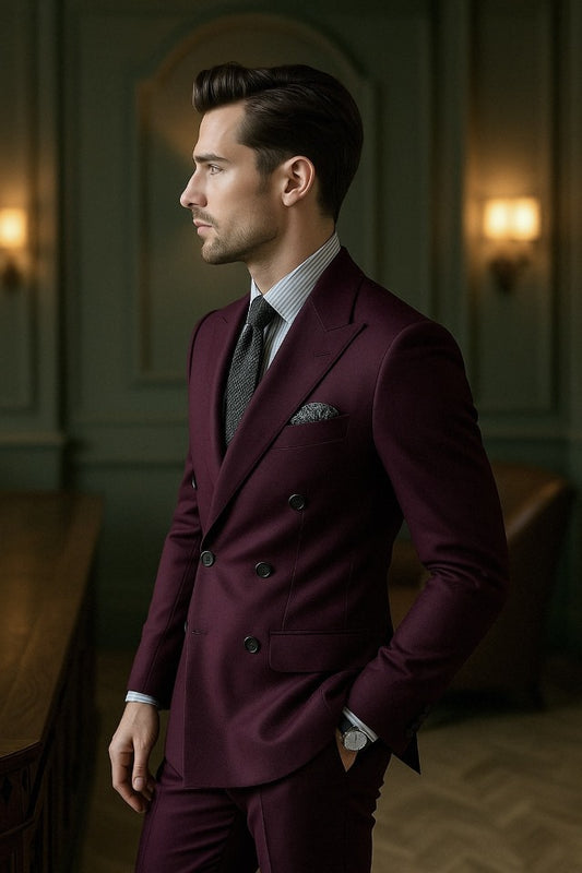 Burgandy Double Breasted Suit for Men