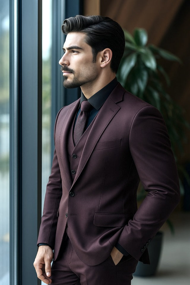 Burgandy 3 piece suit for Men
